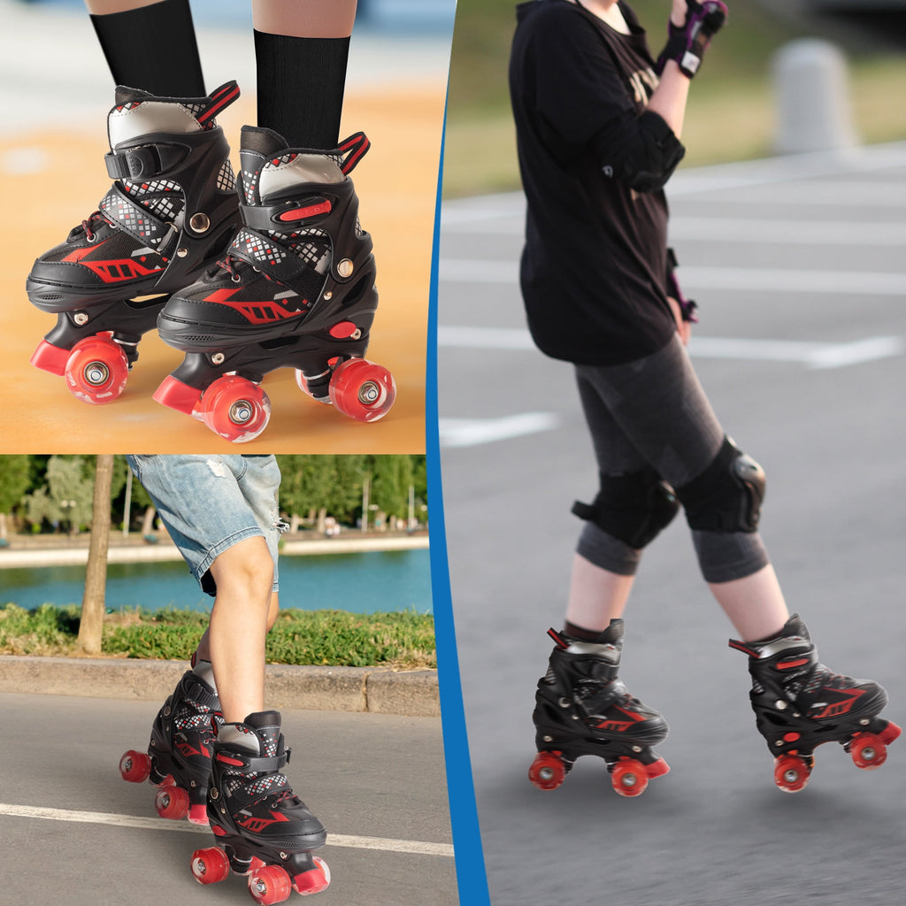 Bvivok Roller Skates for Boys, Adjustable 4 Sizes, with Light up Wheels, Black, M: 1-4