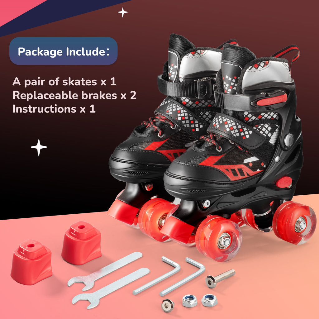 Bvivok Roller Skates for Boys, Adjustable 4 Sizes, with Light up Wheels, Black, M: 1-4