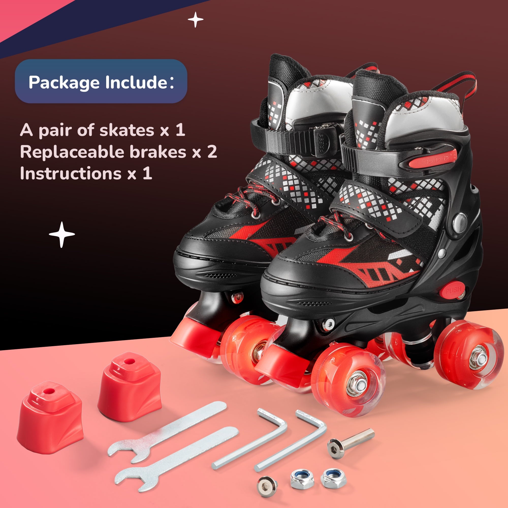 Bvivok Roller Skates for Boys, Adjustable 4 Sizes, with Light up Wheels, Black, M: 1-4