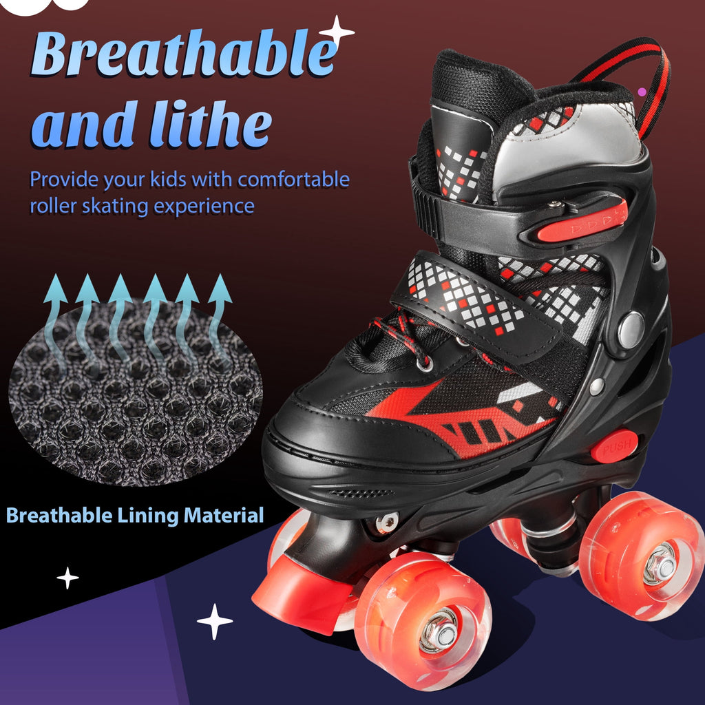 Bvivok Roller Skates for Boys, Adjustable 4 Sizes, with Light up Wheels, Black, M: 1-4