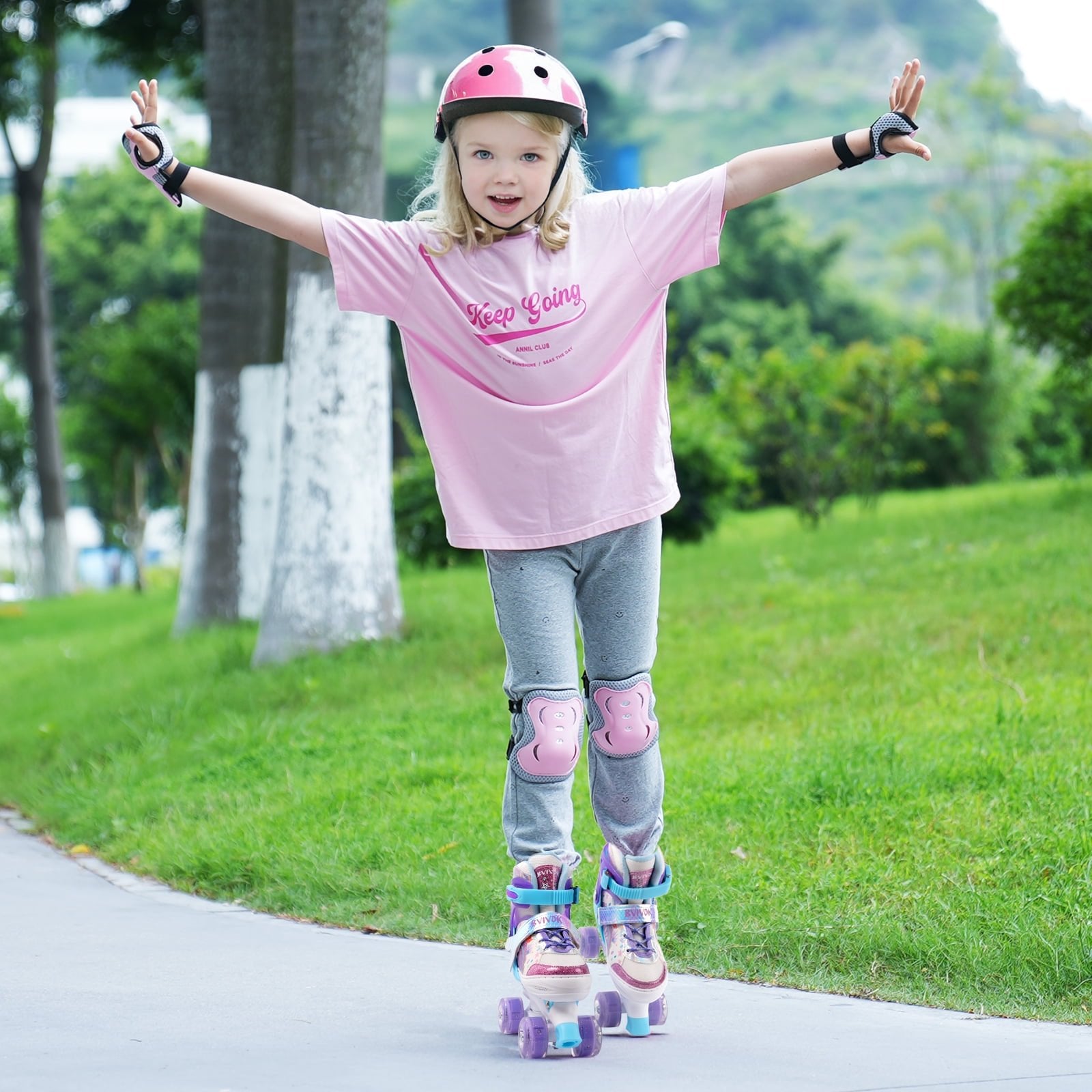 BVIVOK Adjustable Kids Roller Skates for Girls with Light up Wheels, Purple, Size 10C-13C